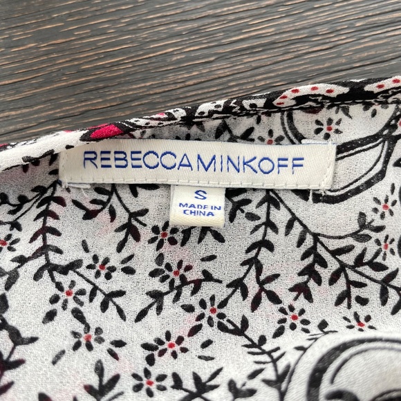 REBECCA MINKOFF Size Small Cold Shoulder White Black & Red Paisley Print Blouse - Picture 5 of 7